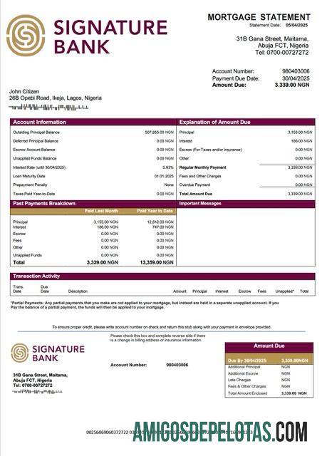 imprimível Modelo Word e PDF de declaração de hipoteca do banco de assinatura da Nigéria